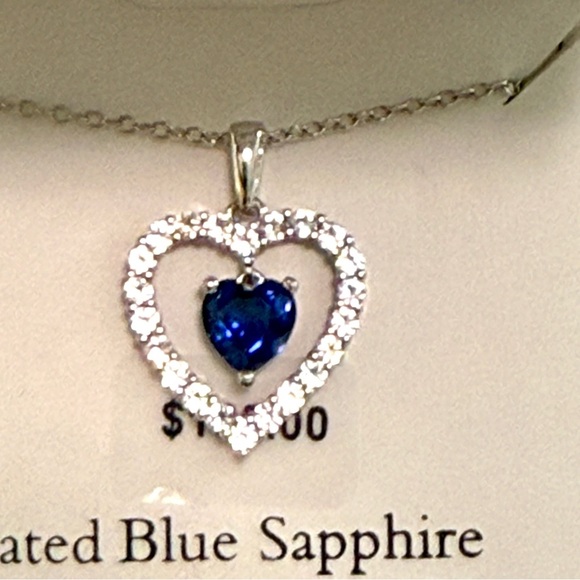 Lab Created Blue Sapphire, Heart Necklace brand new - Picture 2 of 4